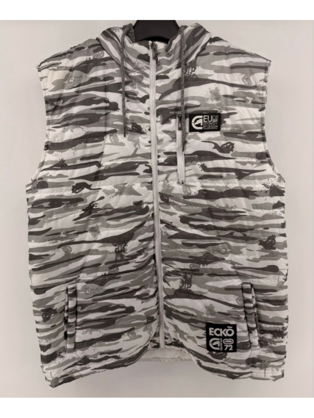 Men's Ecko Unltd. Camo Hooded Puffer‎ Vest XL White Gray